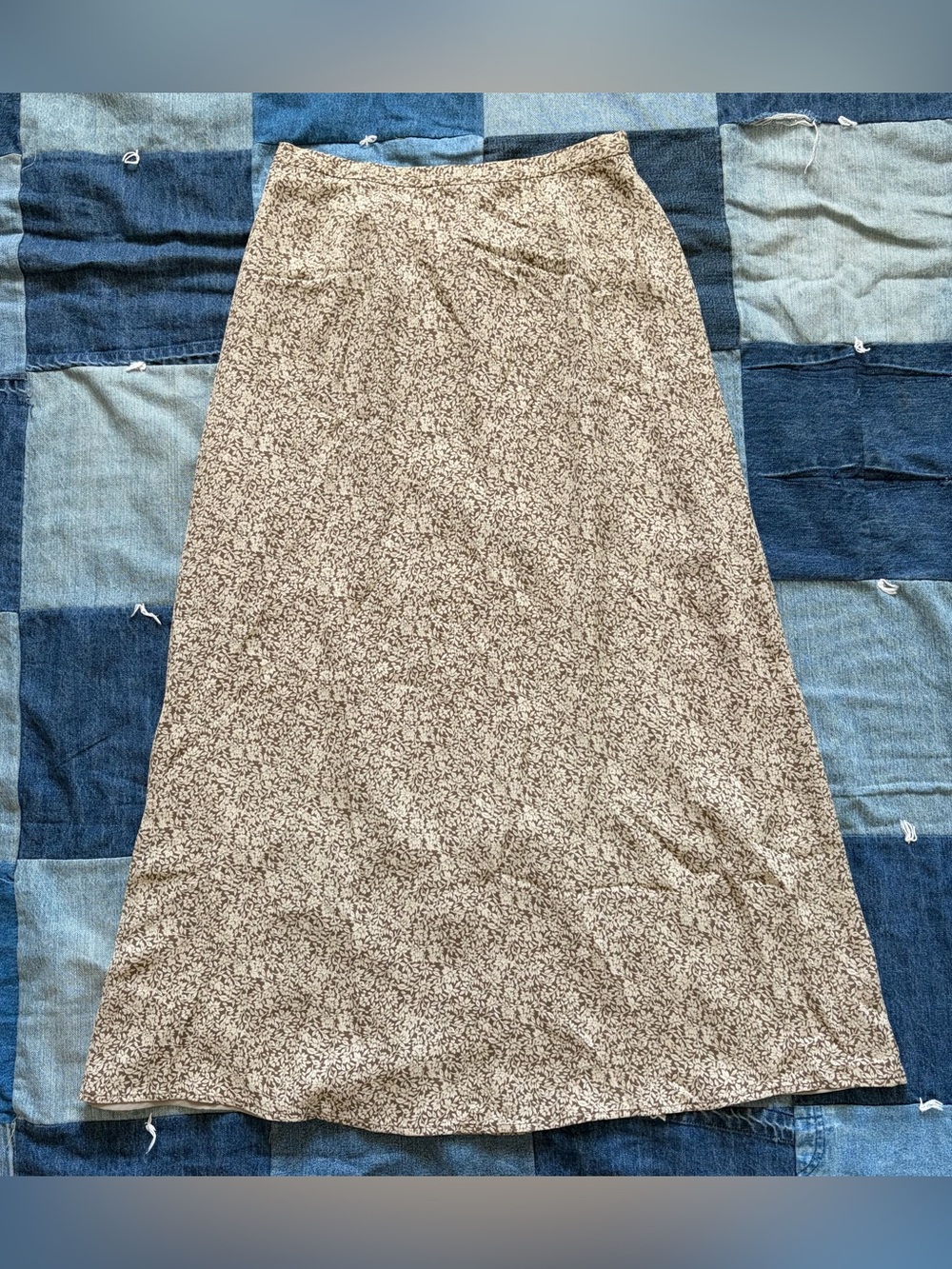 vintage 100% silk talbots maxi skirt floral tan cream size 6 cottage